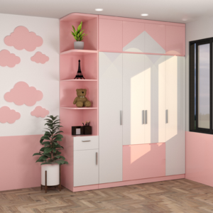 TỦ ÁO CÓ KỆ TRANG TRÍ MÀU HỒNG PHÒNG CON GÁI TA49
