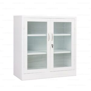 Tủ sắt thấp 2 cánh kính màu trắng TST-K2K-T