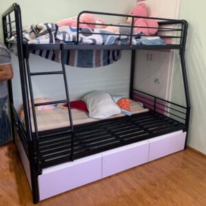 Giường tầng lệch tầng ống tròn có ngăn kéo gỗ tiện dụng